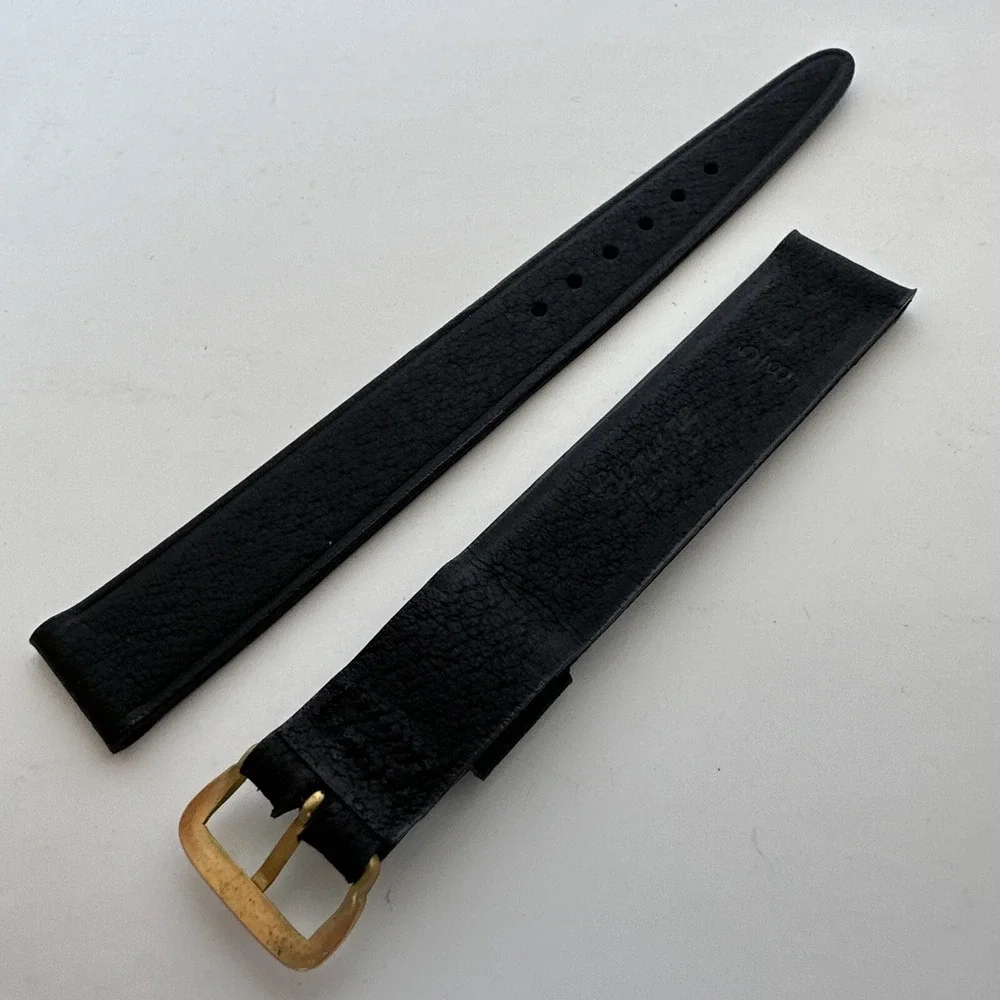 Kreisler Vintage Watch Strap 18mm Black Genuine Leather Gold Buckle Band